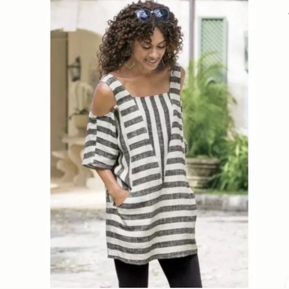 Soft Surroundings Sunset stripe Cold shoulder top - Picture 1 of 8